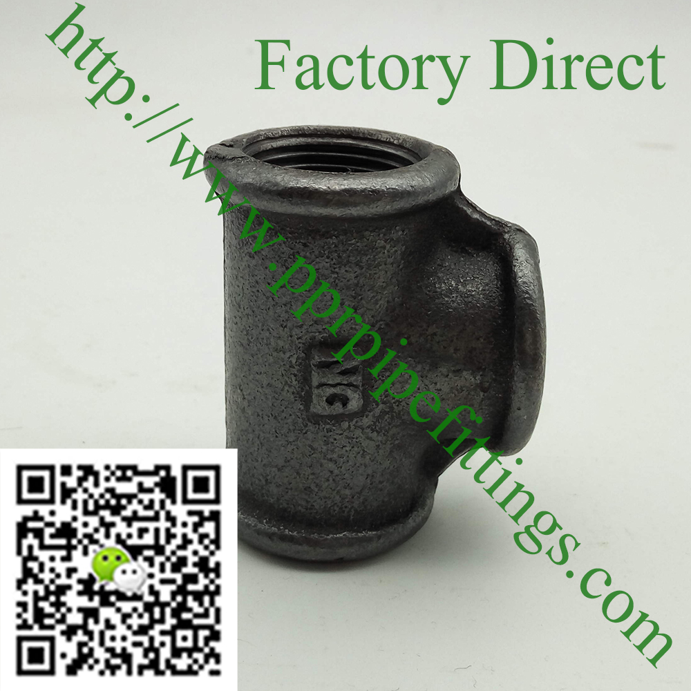 black beaded malleable cast iron tee fittings